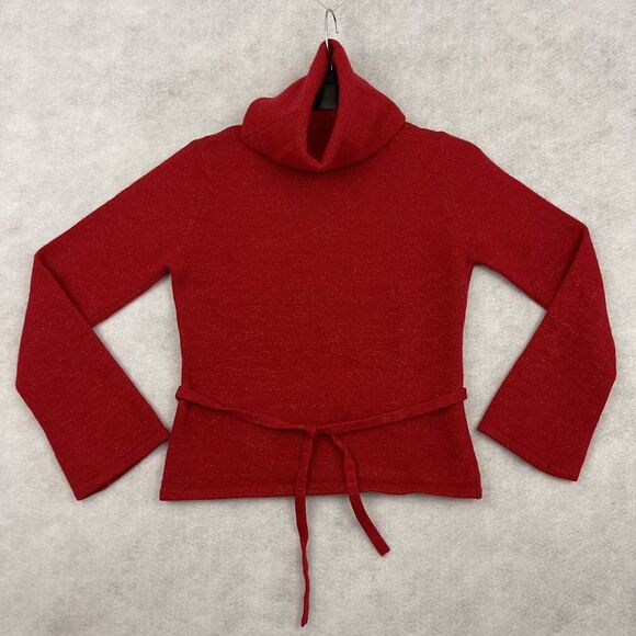 KCKC Turtleneck Lambs Wool Sweater Womens Size Medium Red Glitter - Picture 5 of 13